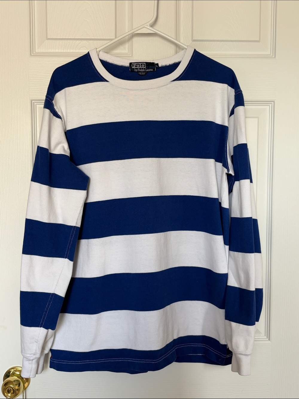 Polo by Ralph Lauren Blue and White Striped Rugby Sweatshirt